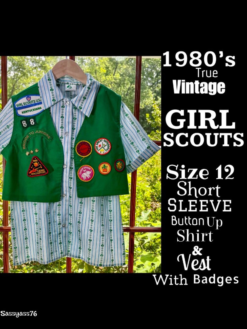 🆕VTG▪️GIRL SCOUTS▪️1980's Short Sleeve Button Up Shirt & Vest With Badges
